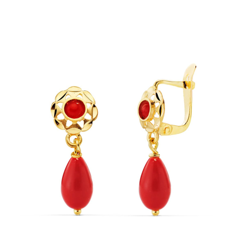 18K PENDIENTES ORO AMARILLO CUBANAS  CORALINA. 17X6 MM CIERRE CATALAN