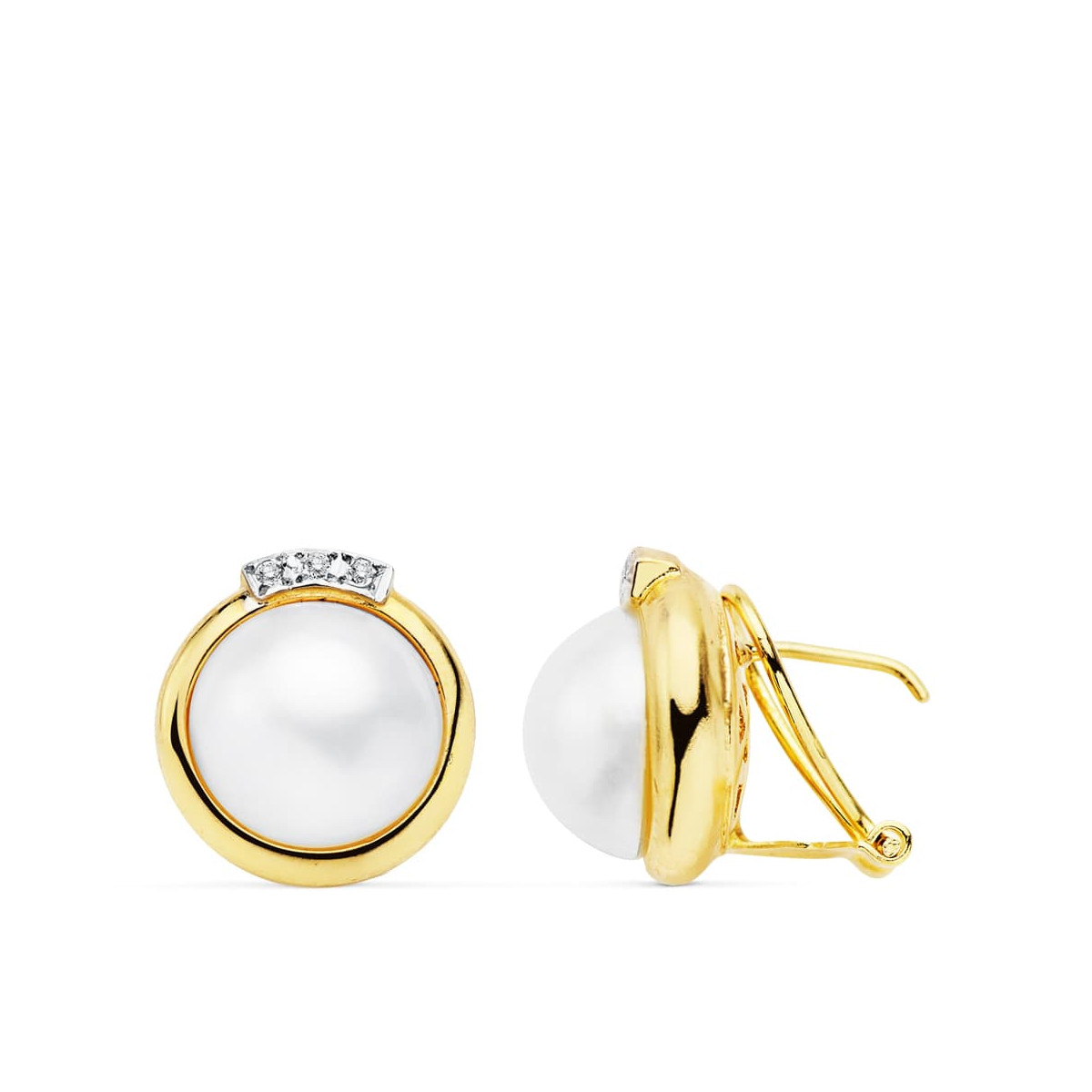 18K PENDIENTES PERLA JAPONESA 12 MM CIERRE OMEGA