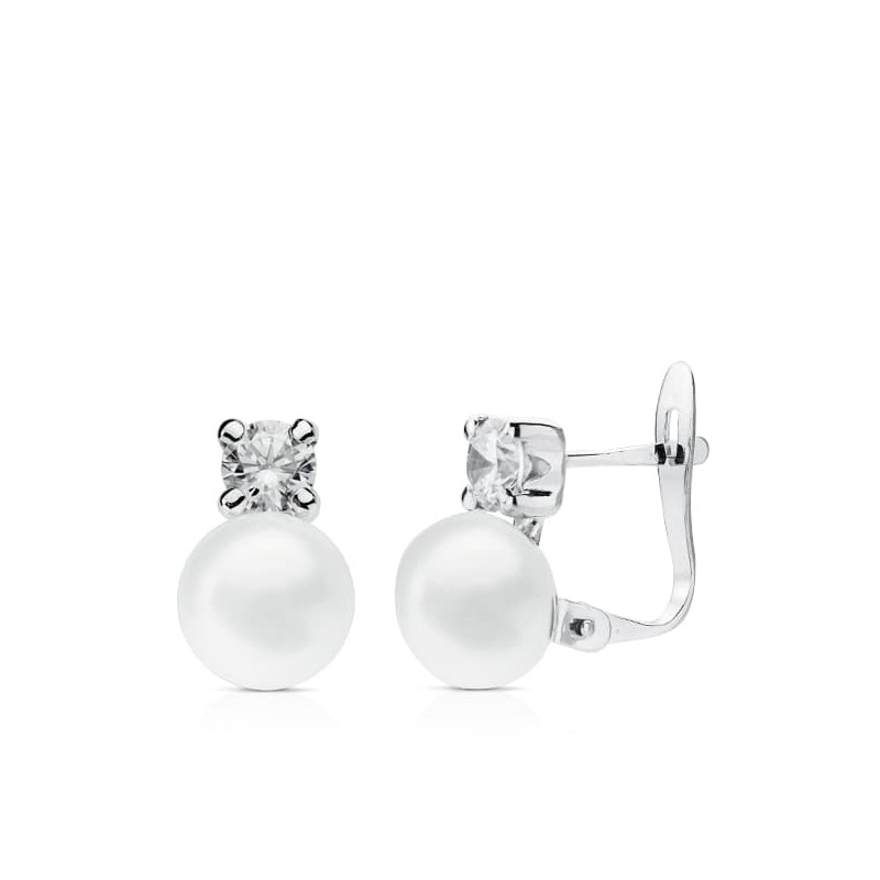18K PENDIENTES ORO BLANCO PERLA Y CIRCONITA ORO BLANCO 11X6.5 MM CIERRE CATALAN