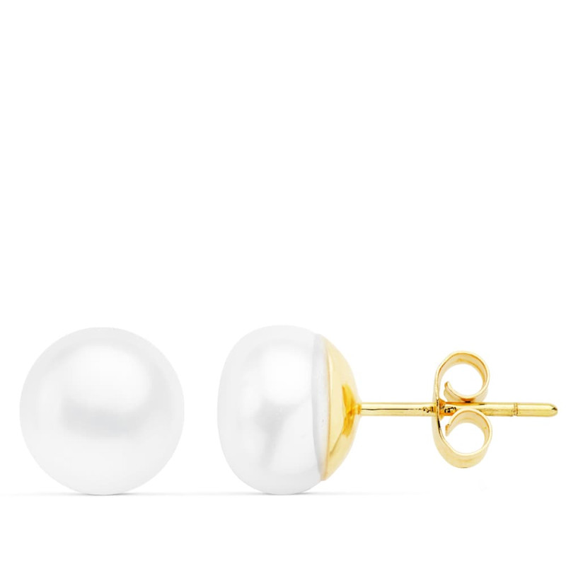 18K PENDIENTES ORO AMARILLO PERLA BARROCAS 9.5-10 MM CIERRE PRESION