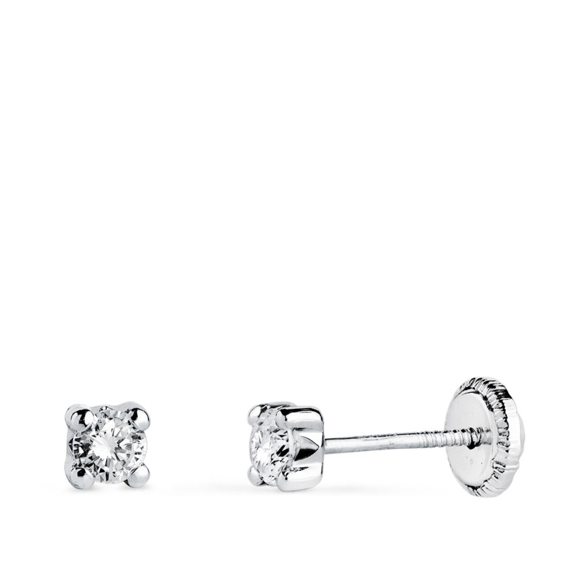 18K PENDIENTES ORO BLANCO CIRCONITA 3MM CON 4 GARRAS. ANCHO: 3,5 MM. CIERRE TUERCA