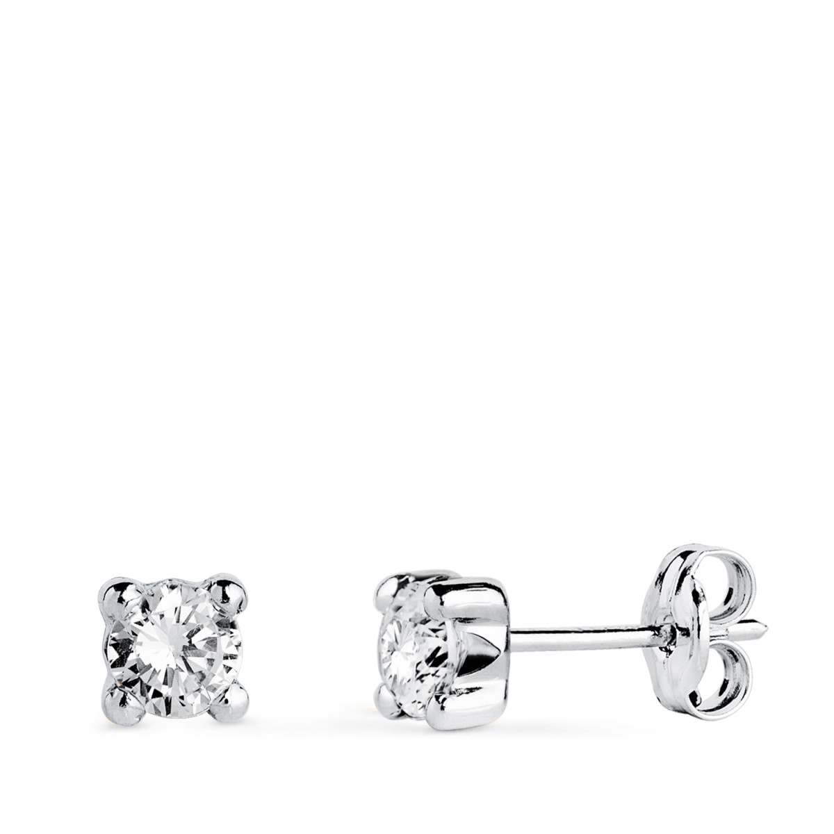 18K PENDIENTES ORO BLANCO CIRCONITA 4MM CON 4 GARRAS. ANCHO: 4,5 MM. CIERRE PRESION