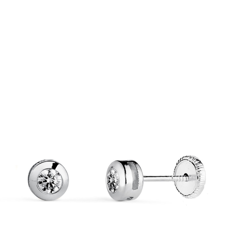 18K PENDIENTES ORO AMARILLO  CHATON GALERIA CON CIRCONITA. MEDIDA: 5 MM. CIERRE TUERCA