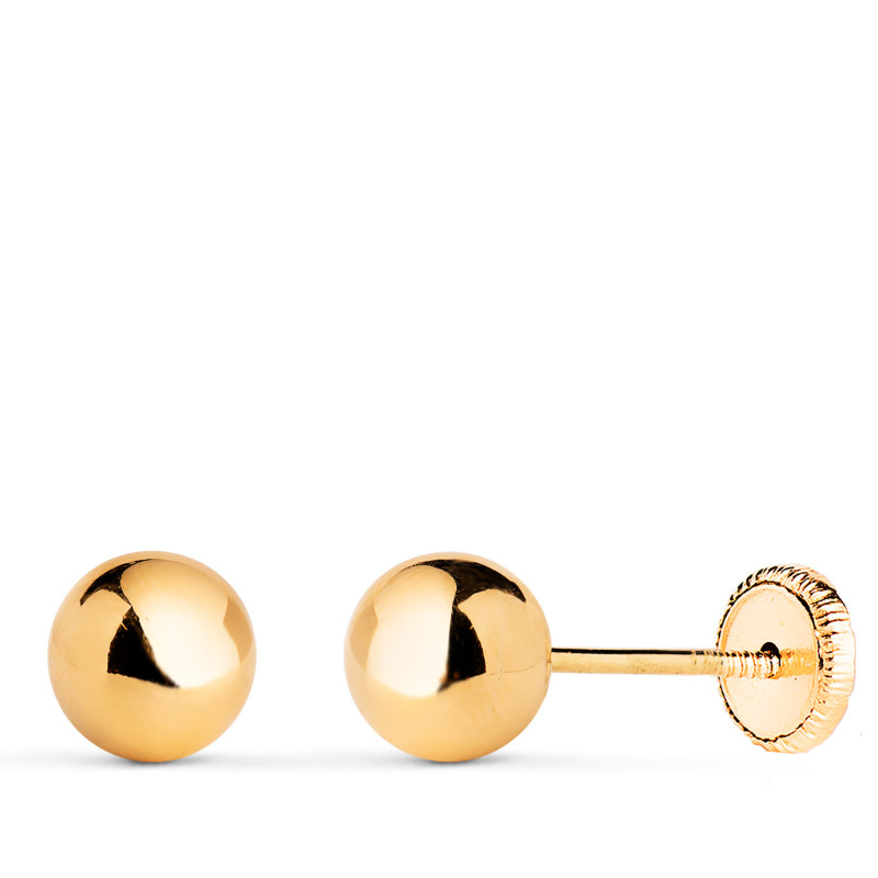 18K PENDIENTES ORO AMARILLO BOLA LISA BRILLA HUECA. ANCHO: 6 MM. CIERRE TUERCA