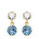 18K PENDIENTES ORO AMARILLO DOS CUERPOS CON CIRCONITA Y AGUAMARINA REDONDA 15 X 6MM. CIERRE PRESION