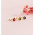 18K PENDIENTES ORO AMARILLO REDONDOS PIEDRA AZUL BORDES BOLITAS. MEDIDA: 5MM. CIERRE PRESION