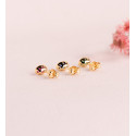 18K PENDIENTES ORO AMARILLO OVAL PIEDRA AZUL BORDES BOLITAS. MEDIDA: 6 X 4MM. CIERRE PRESION