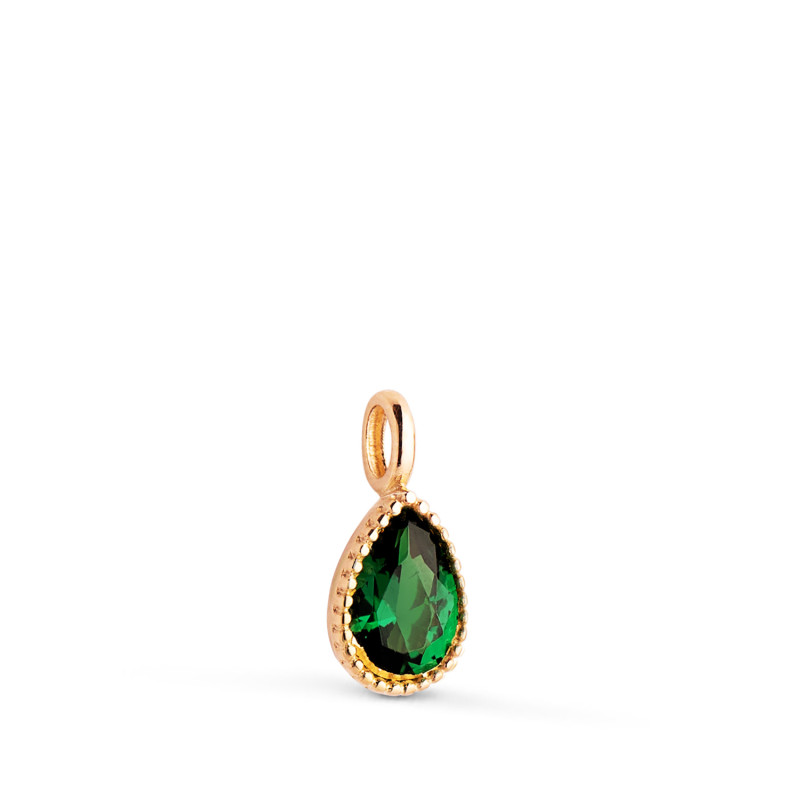 18K COLGANTE ORO AMARILLO GOTA PIEDRA VERDE BORDES BOLITAS. MEDIDA: 11 X 5MM