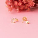 18K PENDIENTES ORO AMARILLO CORAZON CIRCONITA Y PIEDRA ROSA 6,5 X 6,5 MM. CIERRE PRESION