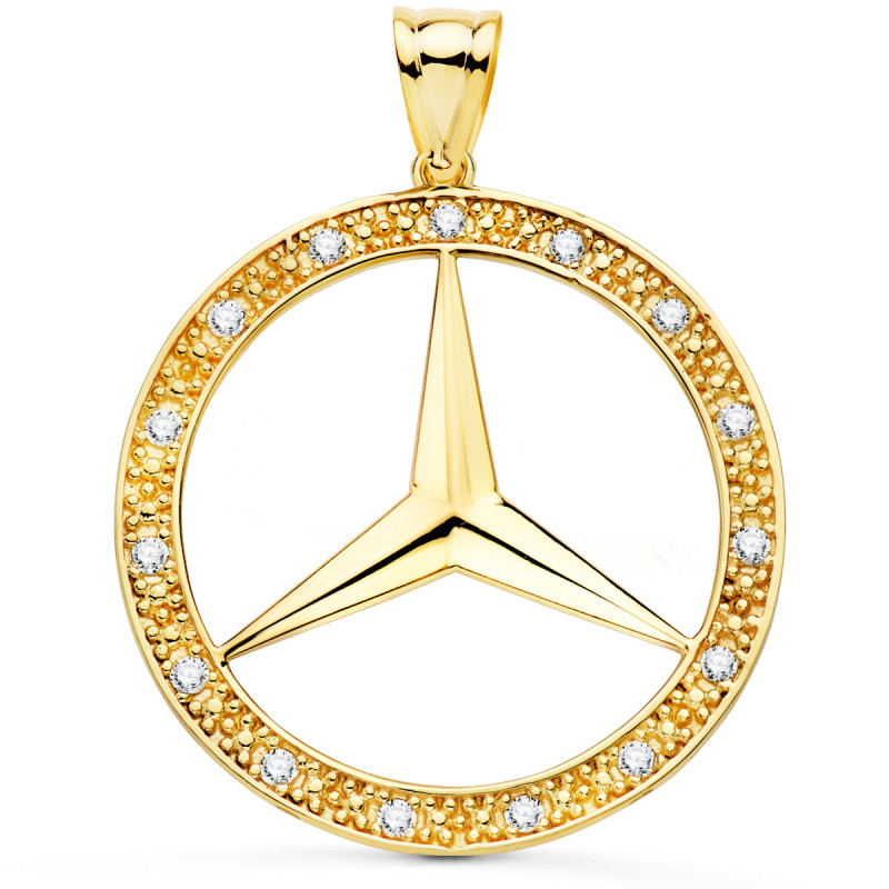 18K MEDALLA ORO AMARILLO ESTRELLA CON CERCO Y CIRCONITA 35 MM