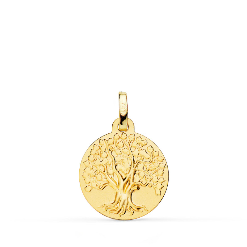 18K MEDALLA ORO AMARILLO ARBOL DE LA VIDA MATIZADA 16 MM