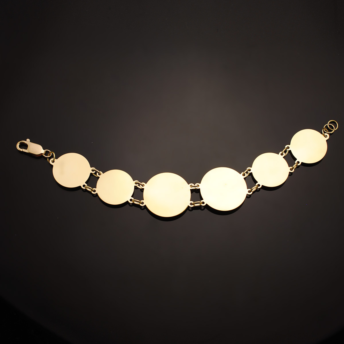 18K PULSERA ORO BICOLOR CON MEDUSAS DE 25 Y 20 MM EN BRILLO LARGO 20.5 CM