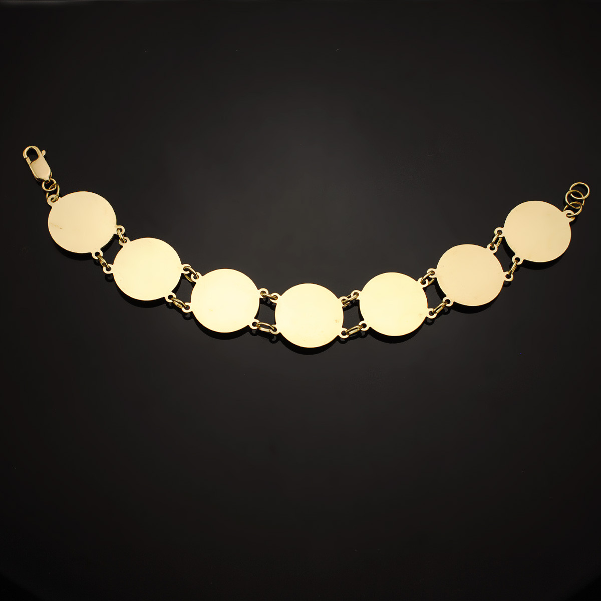 18K PULSERA ORO AMARILLO CON MEDUSAS REDONDAS EN BRILLO 20 MM LARGO 21.5 CM