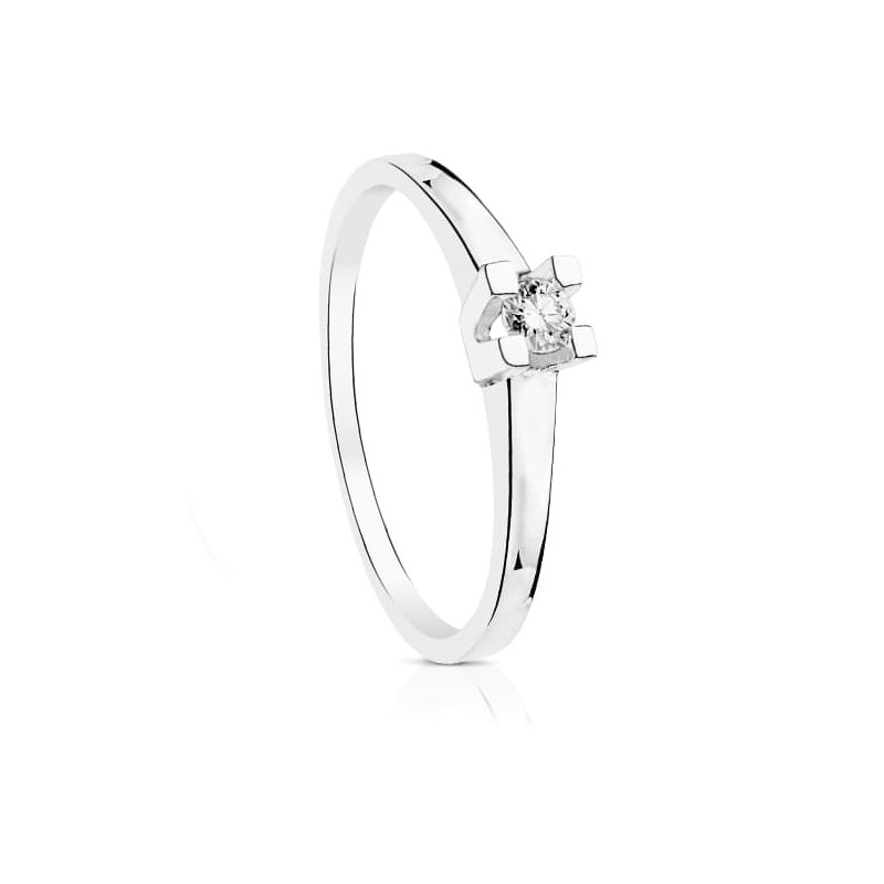 18K SOLITARIO ORO BLANCO DIAMANTE NATURAL TALLA BRILLANTE 0.100 QTS. SI-H