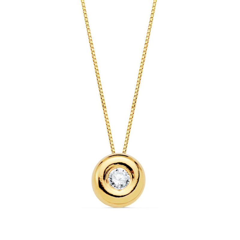 18K GARGANTILLA ORO AMARILLO CHATON 6 MM DIAMANTE LABORATORIO 2,20MM 0,050 QTS. G-VS2. CADENA 42CM