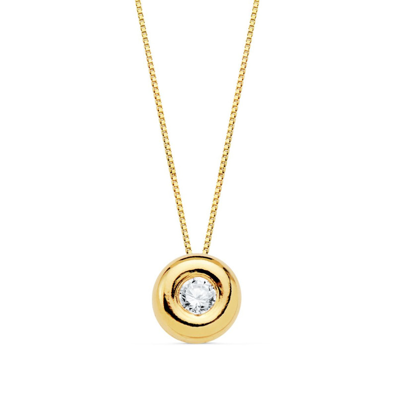 18K COLLAR ORO AMARILLO 42CM CHATON 6,5 MM DIAMANTE LABORATORIO 2,90MM 0,100 QTS. VS2-G