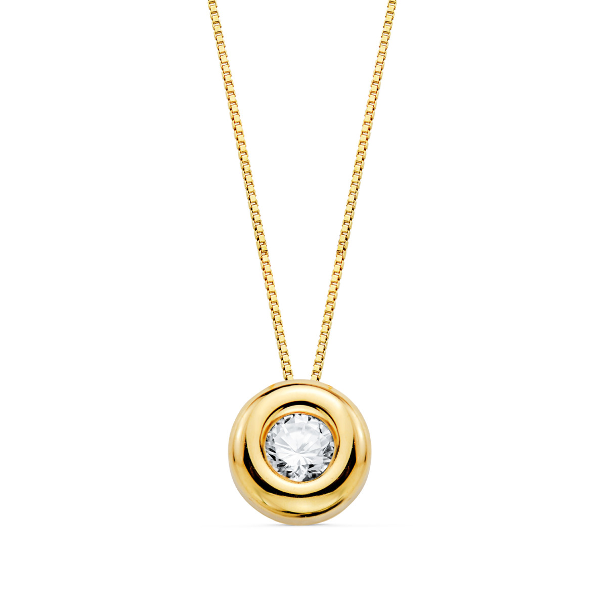 18K GARGANTILLA ORO AMARILLO CHATON 7MM DIAMANTE LABORATORIO 3,40MM 0,150 QTS. G-VS2. CADENA 42CM
