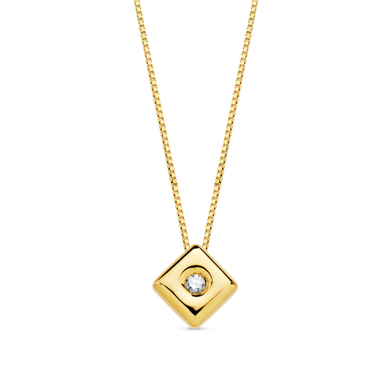 18K GARGANTILLA ORO AMARILLO CHATON ROMBO 4,5 MM DIAMANTE LABORATORIO 0,015 QTS. G-VS2 CADENA 42CM
