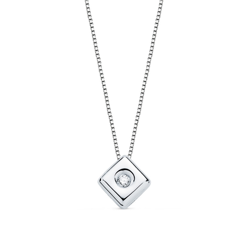 18K GARGANTILLA ORO BLANCO CHATON ROMBO 6X4,5 MM DIAMANTE LABORATORIO 0,015 QTS. G-VS2. CADENA 42CM