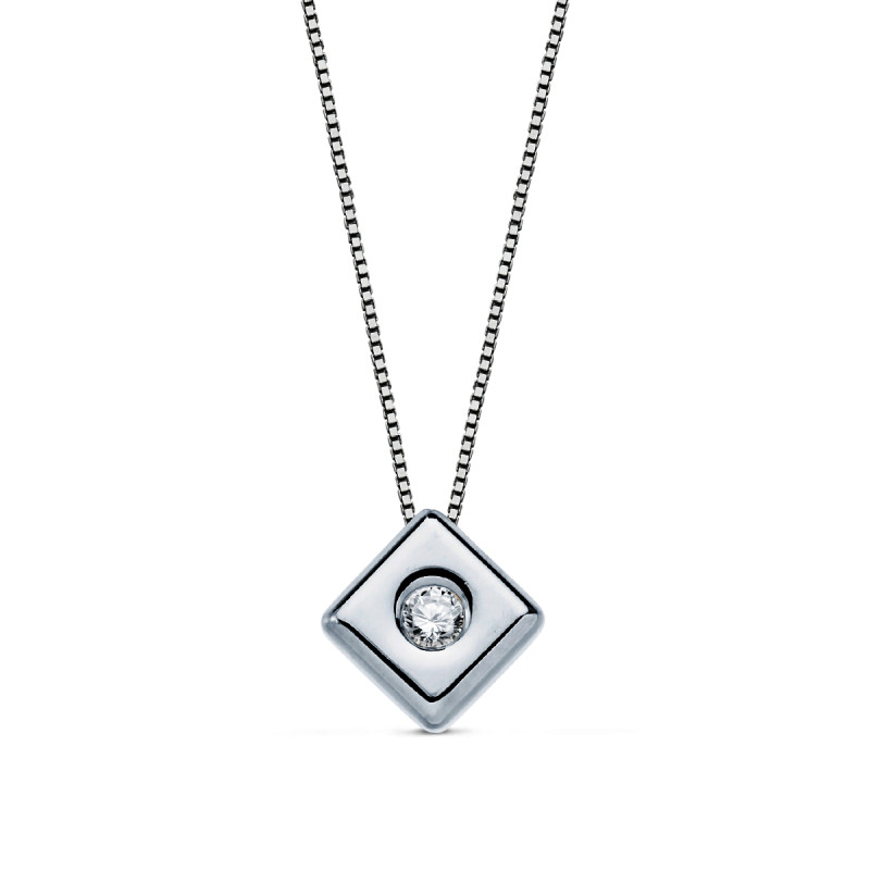 18K GARGANTILLA ORO BLANCO ROMBO 6MM. DIAMANTE LABORATORIO 0,050 QTS. G-VS2. CADENA 42CM