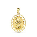 18K MEDALLA ORO AMARILLO VIRGEN NIÑA OVAL CALADO 15X12 MM