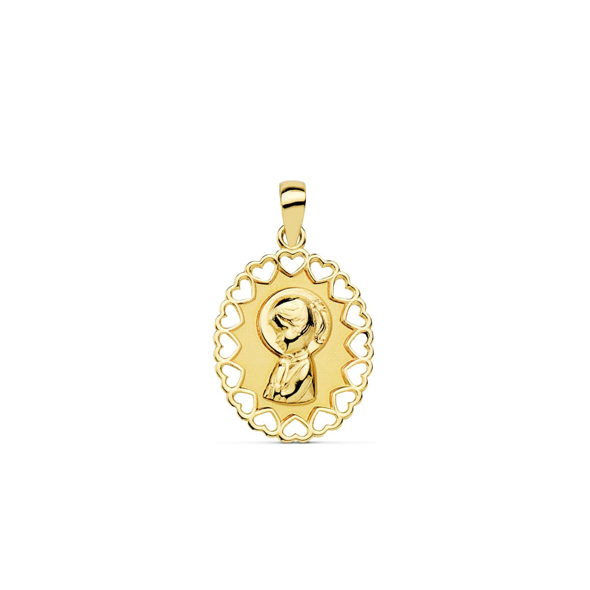 18K MEDALLA ORO AMARILLO VIRGEN NIÑA OVAL CALADO 15X12 MM