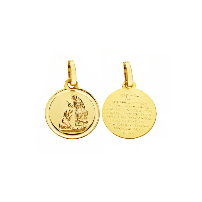 18K MEDALLA ORO AMARILLO BENDICION DE SAN FRANCISCO 14 MM BISEL