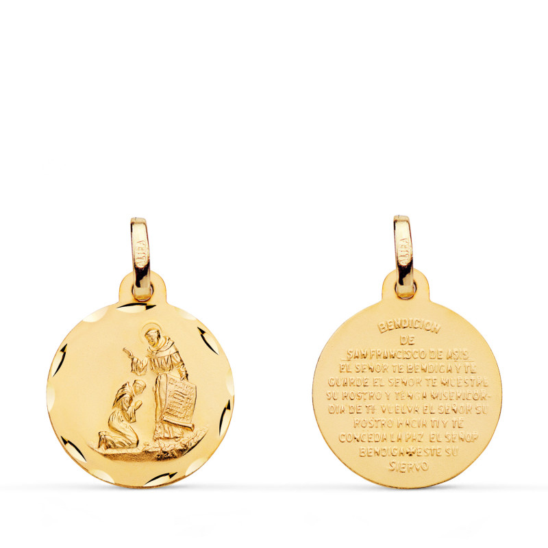 18K MEDALLA ORO AMARILLO BENDICION DE SAN FRANCISCO TALLADA: DIAMETRO: 16 MM