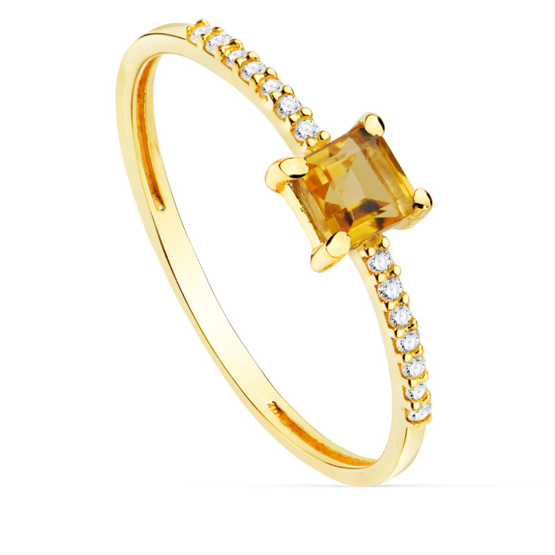 18K SORTIJA ORO AMARILLO 14 DIAMANTES DE LABORATORIO 0,070QTS. G-VS2. CITRINO 4X4MM CUERPO 1 MM