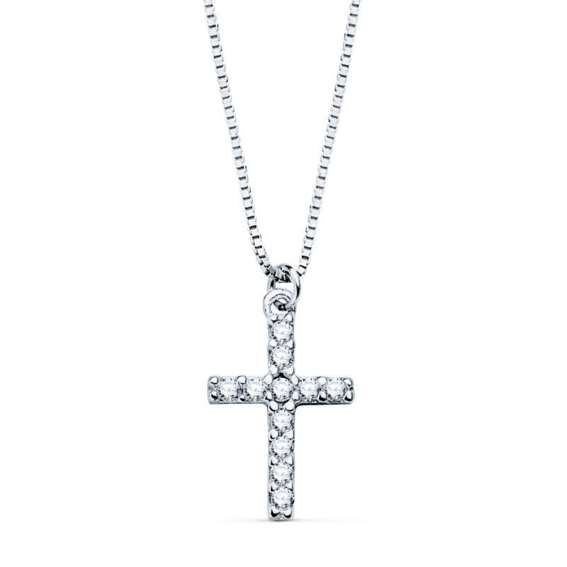 18K COLLAR ORO BLANCO CRUZ 11X8 MM 11 DIAMANTES LABORATORIO 0,09 QT. CADENA VENECIANA 45CM G-VS2