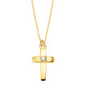 18K COLLAR ORO AMARILLO CRUZ 12X7 MM 1 DIAMANTE LABORATORIO 0,015 QT. CADENA VENECIANA 45CM G-VS2