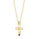 18K COLLAR ORO AMARILLO CRUZ 8 X 5 MM DIAMANTE LABORATORIO 0,015 QT. CADENA VENECIANA 45CM G-VS2