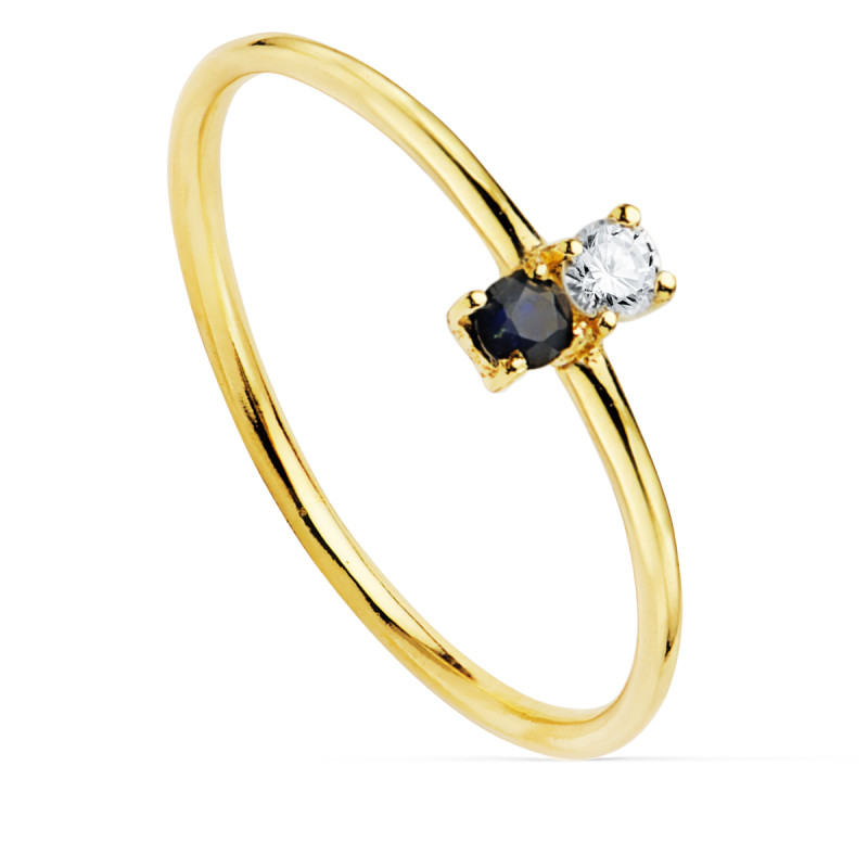 18K SORTIJA ORO AMARILLO DIAMANTE DE LABORATORIO  0,043 QTS. G-VS2. 1 ZAFIRO 2,30 MMCUERPO 1 MM