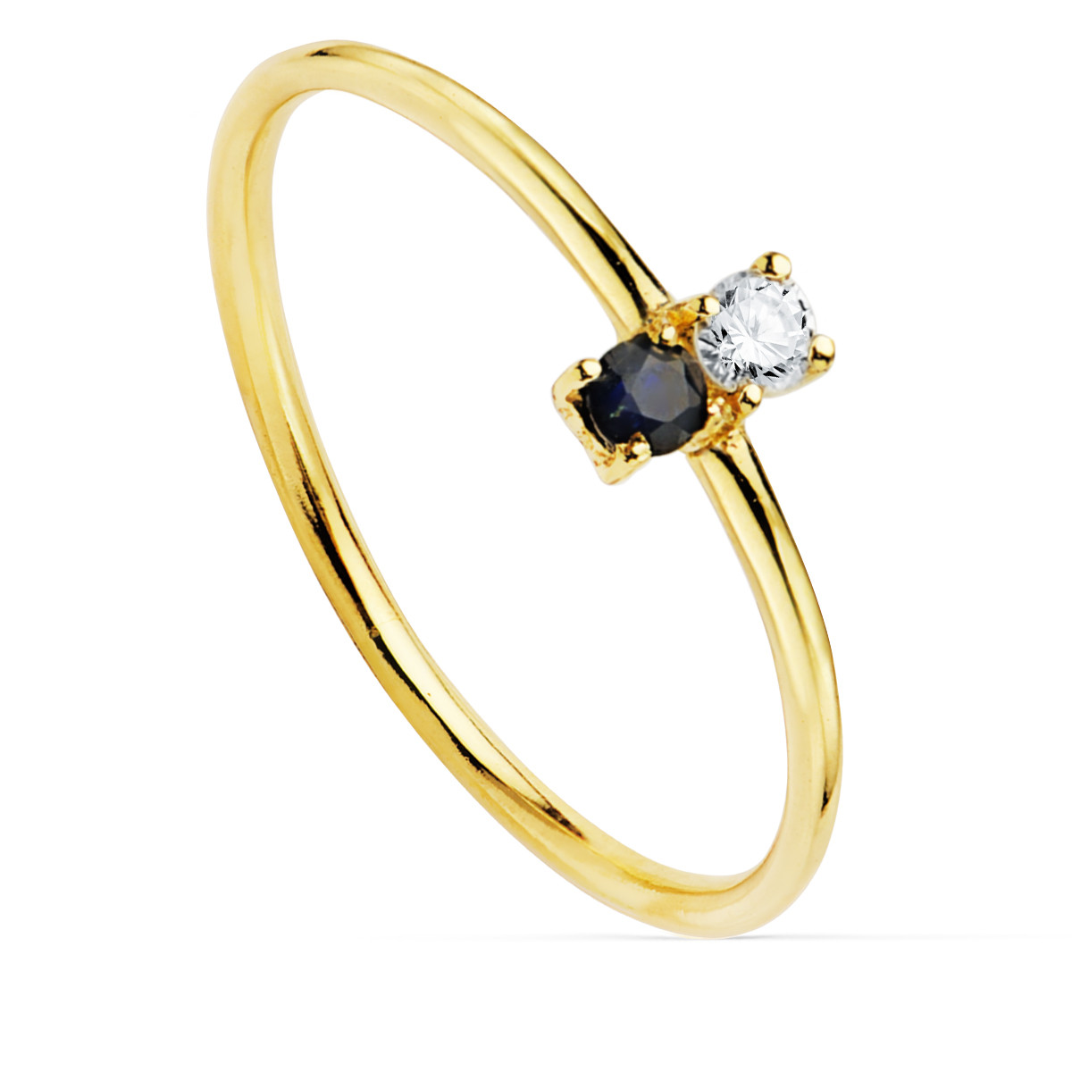 18K SORTIJA ORO AMARILLO DIAMANTE DE LABORATORIO  0,043 QTS. G-VS2. 1 ZAFIRO 2,30 MMCUERPO 1 MM