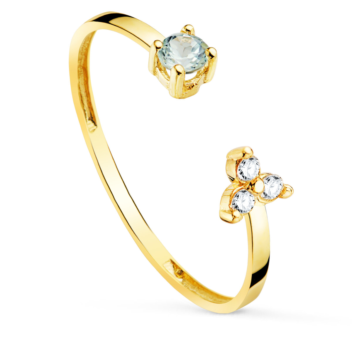 18K SORTIJA ORO AMARILLO DIAMANTES DE LABORATORIO  0,045 QTS. VS2-G Y AGUAMARINA NATURAL 3 MM