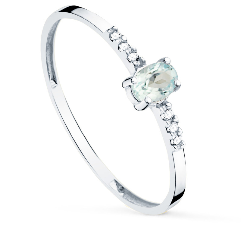 18K SORTIJA ORO BLANCO DIAMANTES DE LABORATORIO 0,030 QTS  OVAL AGUAMARINA NATURAL 4X3 MM CUERPO 1,30 MM VS2-G