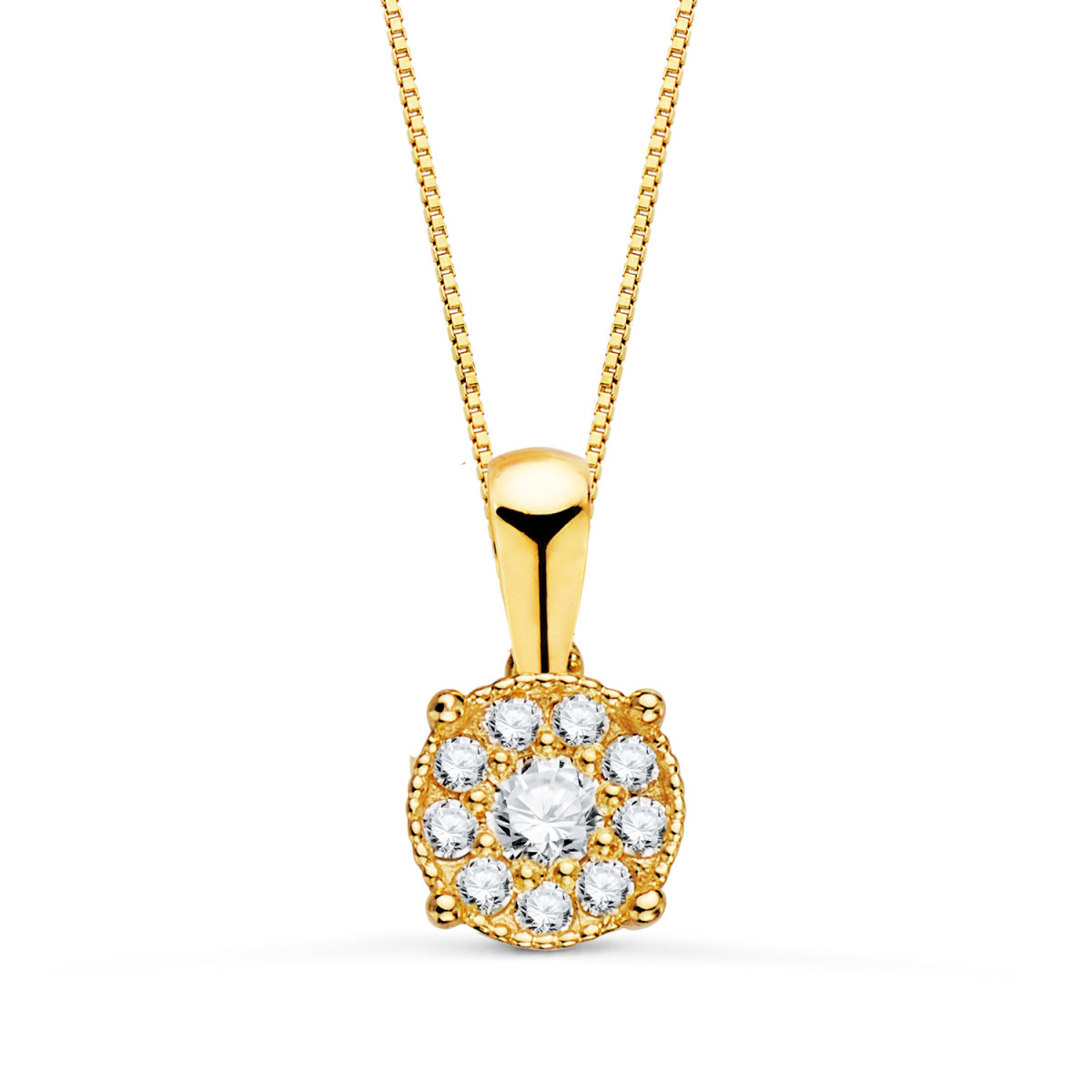 18K COLGANTE ORO AMARILLO CON DIAMANTES LABORATORIO 0,182 QTS - VS2 G. MED: 6.5MM. CADENA 42-3CM