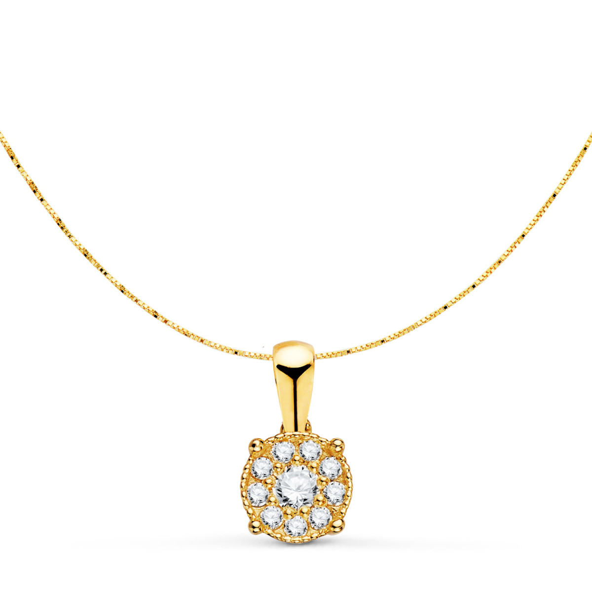 18K COLGANTE ORO AMARILLO CON DIAMANTES LABORATORIO 0,182 QTS - VS2 G. MED: 6.5MM. CADENA 42-3CM