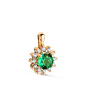 18K COLGANTE ORO AMARILLO 12 DIAMANTES DE LABORATORIO Y ESMERALDA RECRISTALIZADA 5 MM 0,48 QT 0,170 QTS. VS2-G. 13 X 9 MM