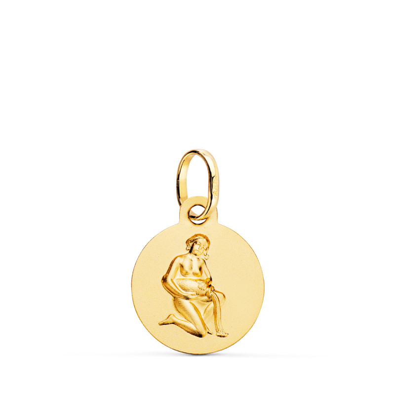 18K MEDALLA ORO AMARILLO HOROSCOPO ORO AMARILLO ORO AMARILLO ACUARIO MATIZADA 13 MM