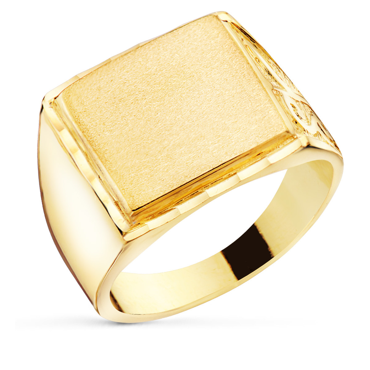 18K SELLO ORO AMARILLO CABALLERO MACIZO TALLADO ZONA GRABADO: 14X14 MM