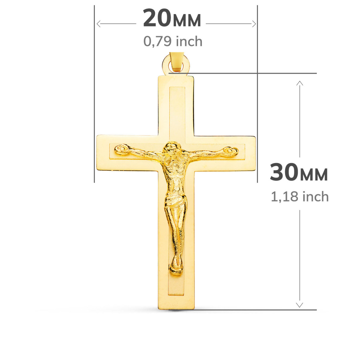 18K CRUZ ORO AMARILLO BRILLO Y MATE CON CRISTO 32X20 MM