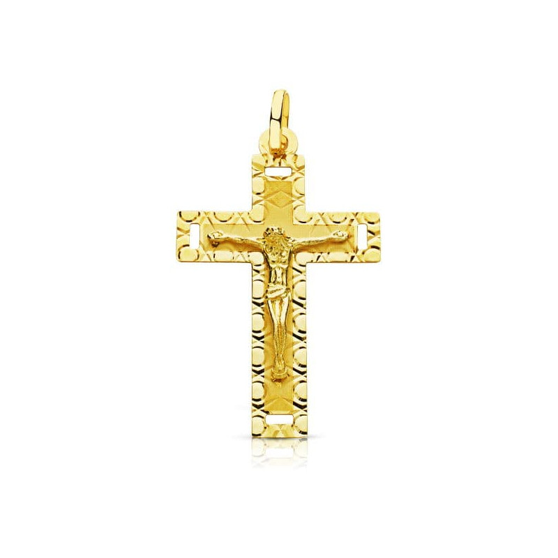 18K CRUZ ORO AMARILLO CON CRISTO TALLADA 35X22 MM
