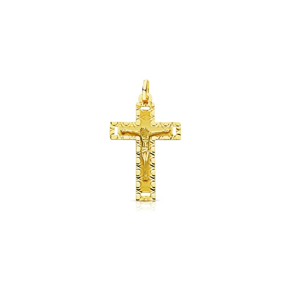 18K CRUZ ORO AMARILLO CON CRISTO TALLADA 35X22 MM