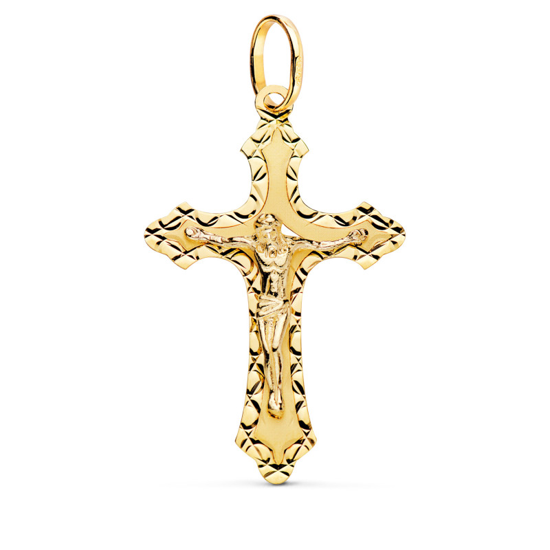 18K CRUZ ORO AMARILLO CON CRISTO TALLADA 35X22 MM