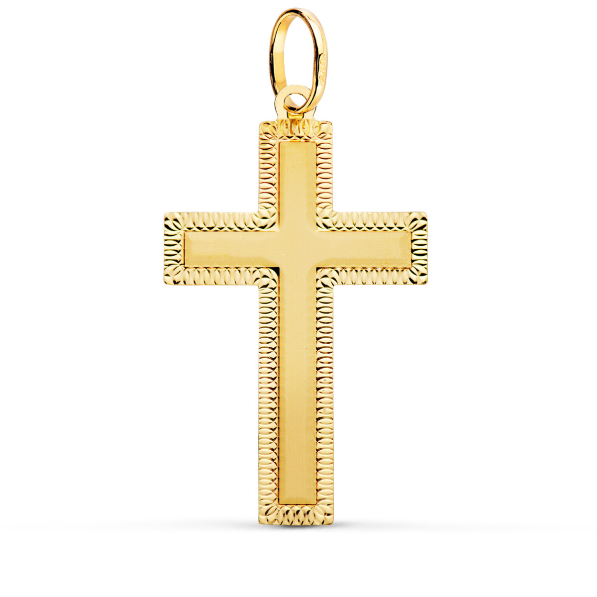 18K CRUZ ORO AMARILLO SIN CRISTO TALLADA 35X20 MM