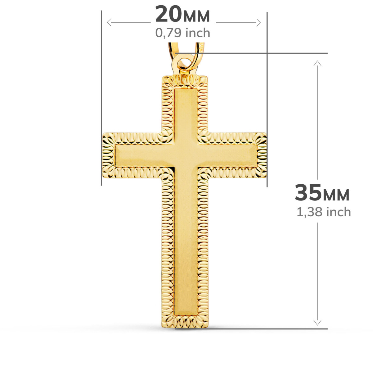 18K CRUZ ORO AMARILLO SIN CRISTO TALLADA 35X20 MM