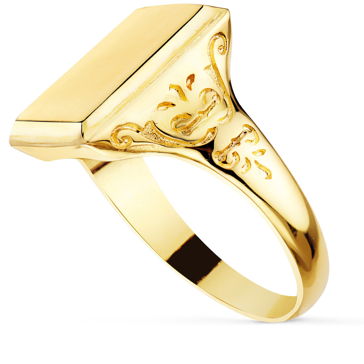 18K SELLO ORO AMARILLO CON TALLADOS LATERALES CABEZA RECTANGULAR 13X10 MM