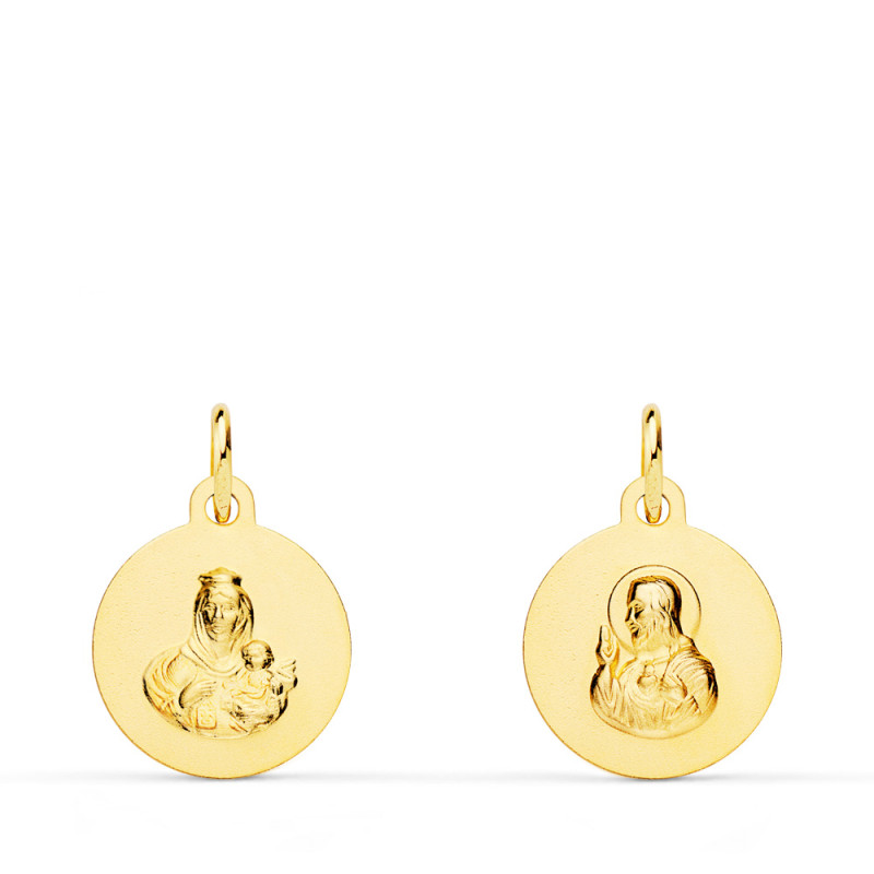18K ESCAPULARIO ORO AMARILLO LISO VIRGEN DEL CARMEN CORAZON DE JESUS LISO 12 MM