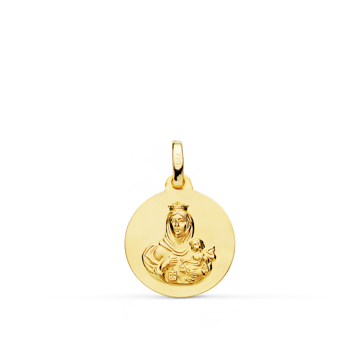 18K ESCAPULARIO ORO AMARILLO LISO VIRGEN DEL CARMEN CORAZON DE JESUS 16 MM